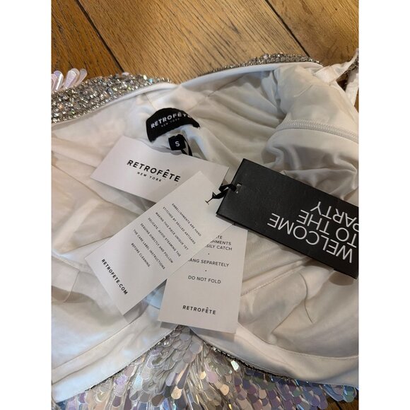 retrofete Ivana Sequin Rhinestone Mini Dress White & Silver Womens Size Small - Picture 15 of 16